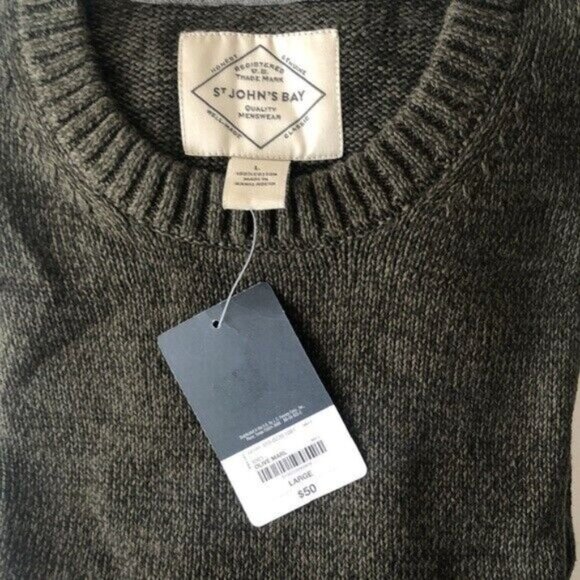 St. John's Bay Crew Neck Lg Sl Chunky Kn Sweater Olive Marl Green Sz.L NEW - Picture 8 of 8